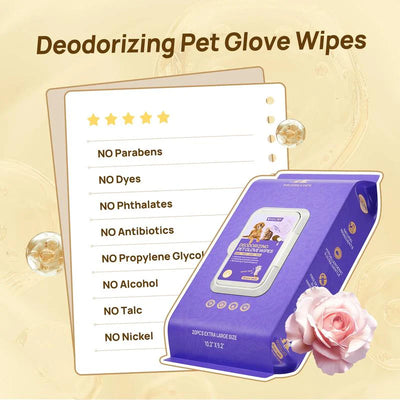 Cleaning Deodorizing Glove Wipes for Dogs & Cats (12 Gloves)
